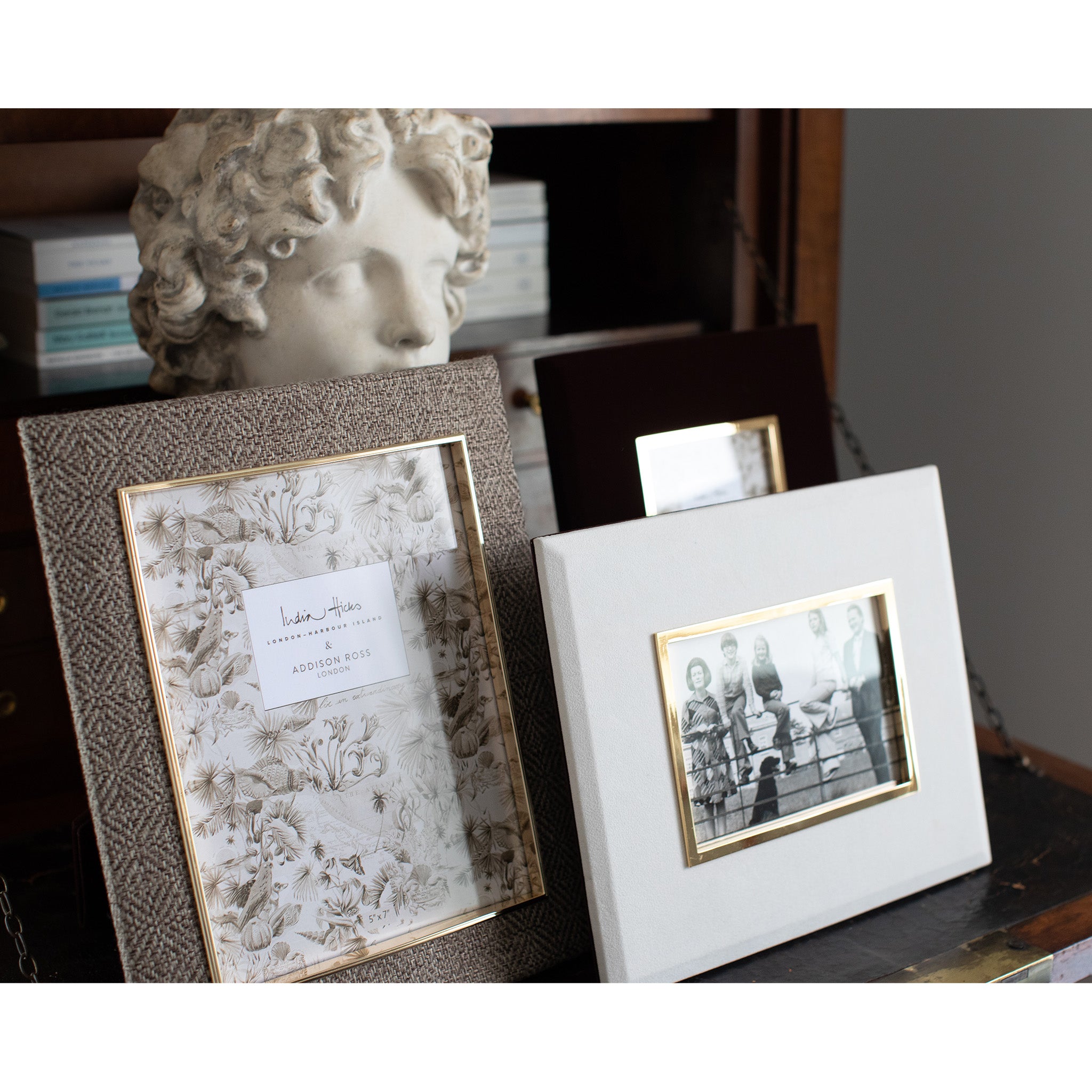 India Hicks Grey Geometric Fabric Photo Frame